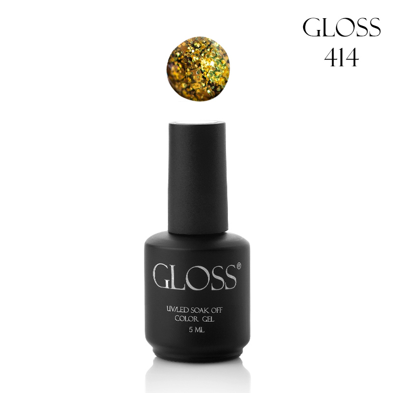 Gel polish GLOSS 414 (yellow with micro-shine and glitter), 5 ml